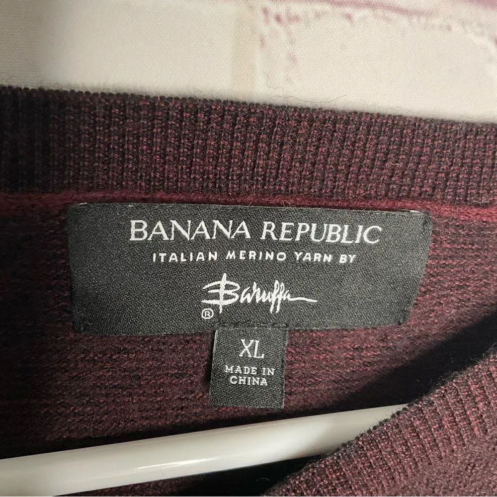 BANANA REPUBLIC Baruffa Mens Sweater Italian Merino Wool Burgundy‎ Pullover XL